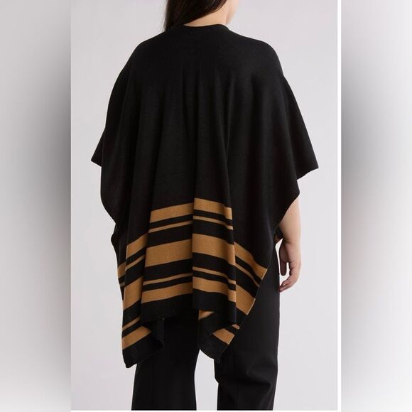 Nordstrom Rack Stripe Knit Black Combo Ruana OS - Picture 2 of 3